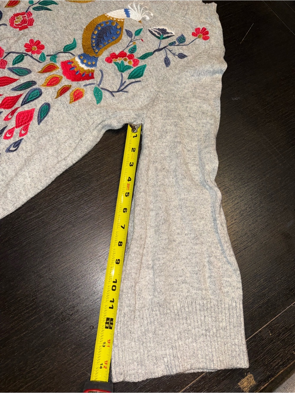 Loft Embroidered Floral Bird Peacock Art deco Sweater Wool Blend Bell Sleeves - Picture 7 of 9